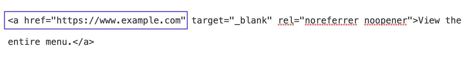 Il testo di un collegamento ipertestuale in cui è evidenziata la prima parte che inizia con