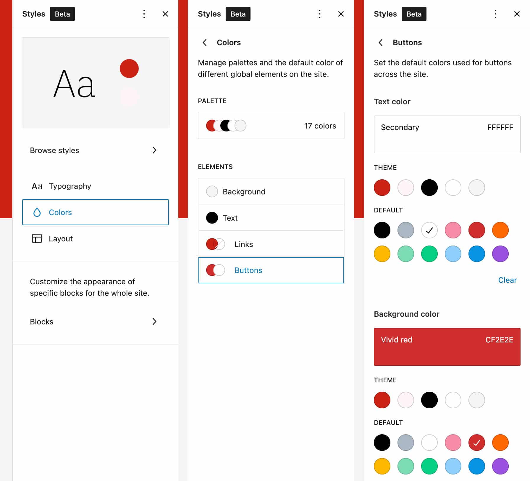 Anpassning av knappar i inställningar för globala stilar