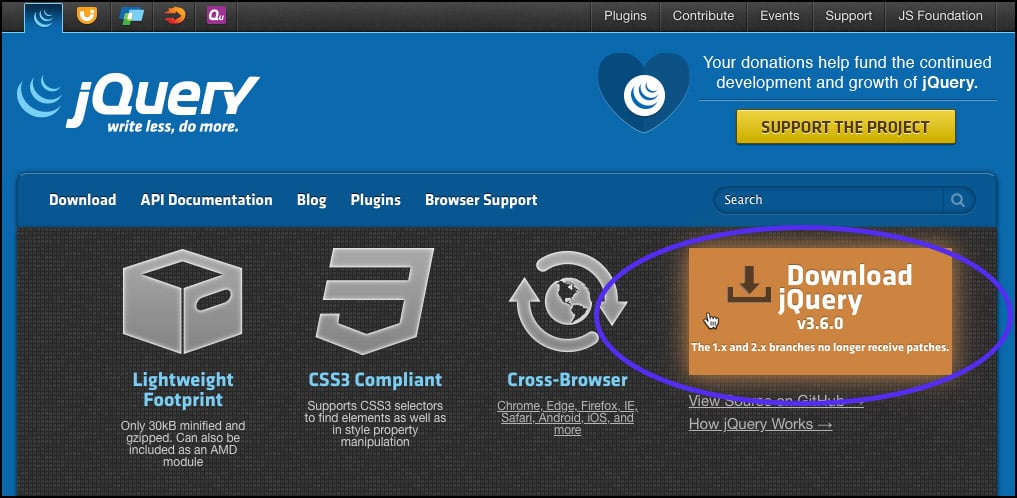 O site oficial da jQuery