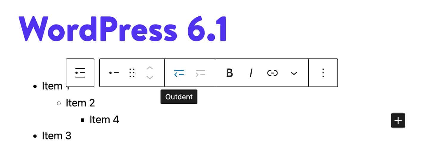 Listobjekt med indrag och utdrag