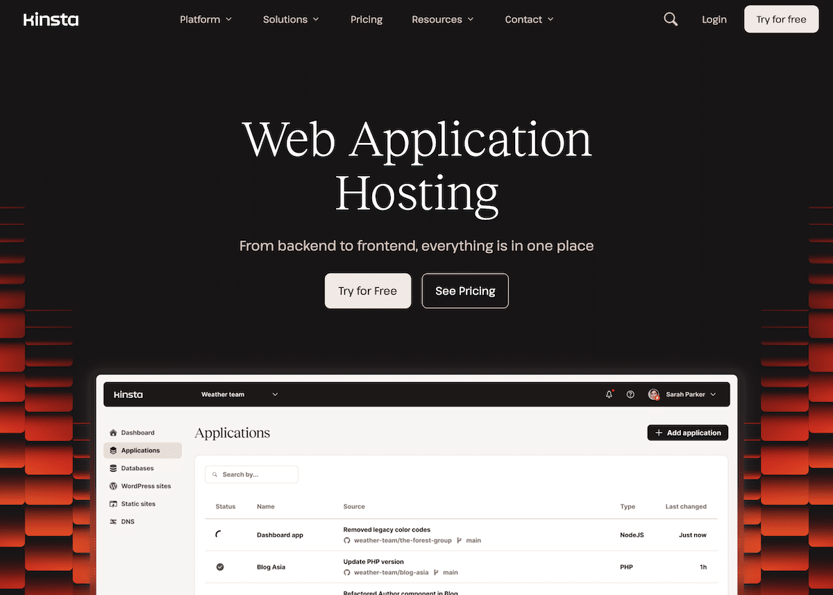 Kinsta web application hosting