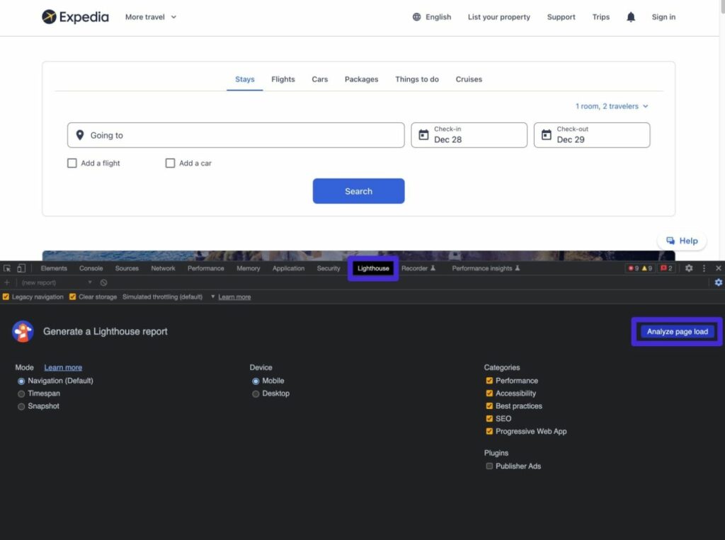 So führst du eine Lighthouse-Prüfung in den Entwicklertools durch