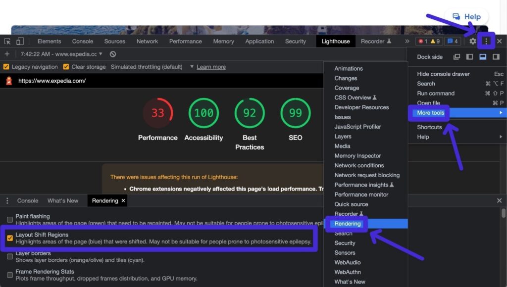 So zeigst du das CLS-Rendering in den Entwicklertools an
