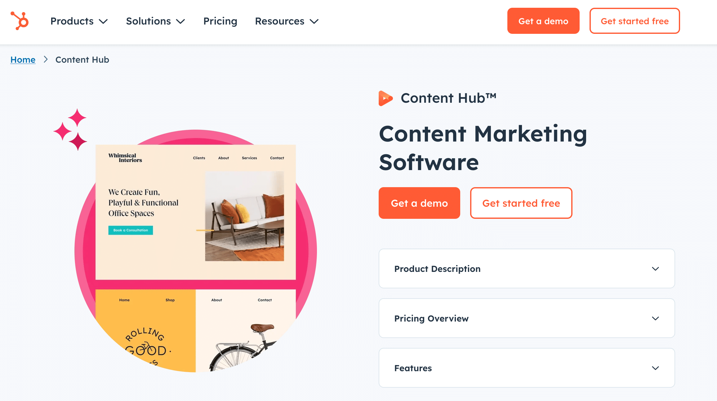 A screenshot of the website for HubSpot's Content Marketing Software.