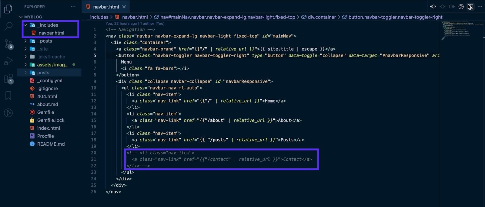 De navbar van het Jekyll thema aanpassen