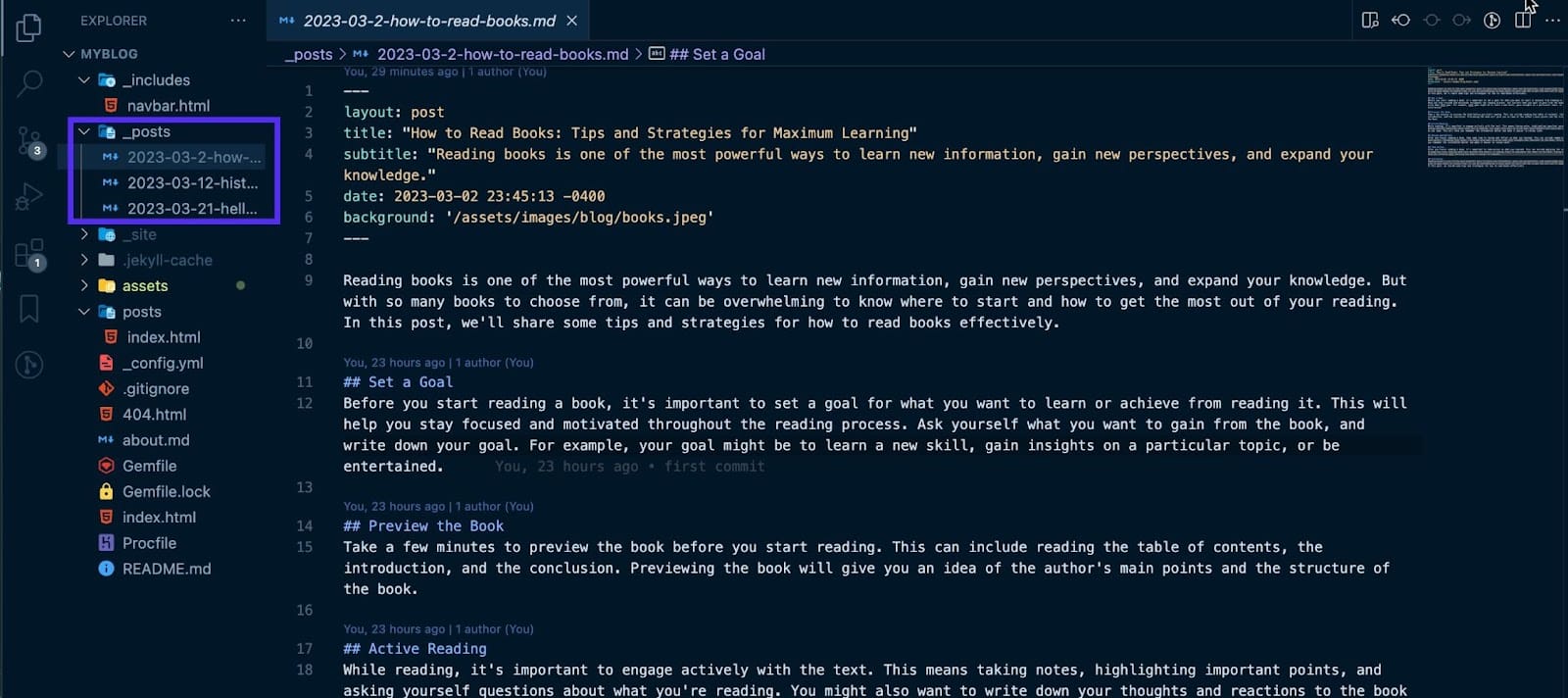 Nieuwe berichten toevoegen aan de map _posts