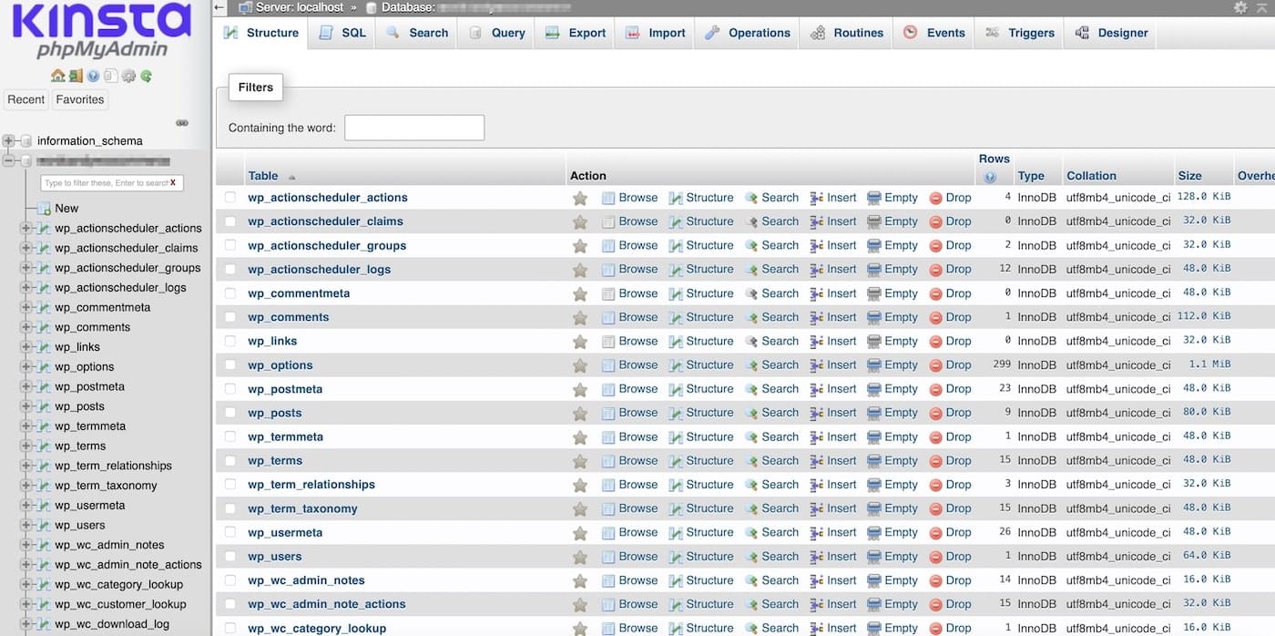 Ver las tablas de la base de datos en phpMyAdmin