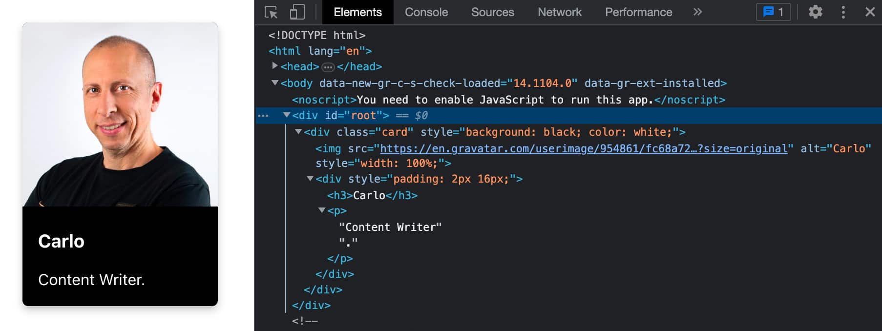 Un simple composant React