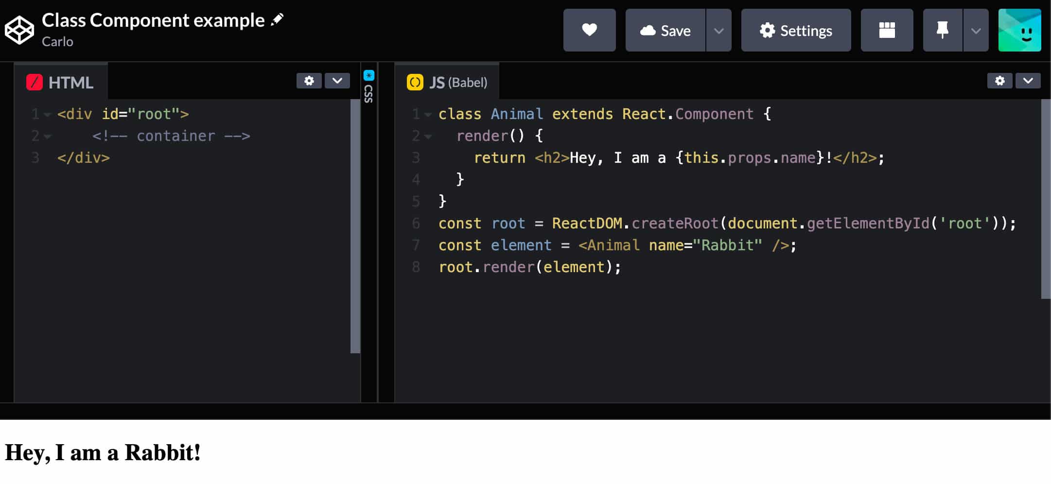 Un simple composant de classe React