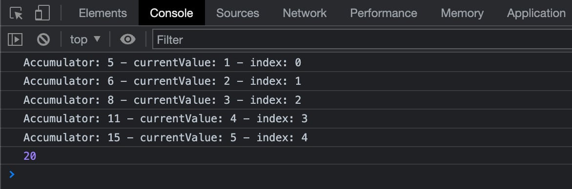 En utilisant reduce() avec une valeur initiale fixée à 5