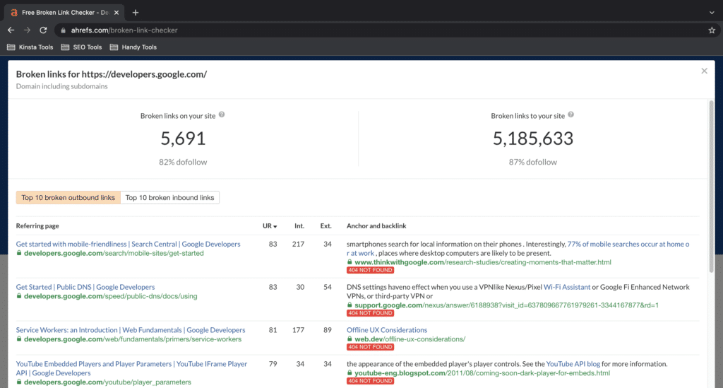 Liens sortants dans Ahrefs.