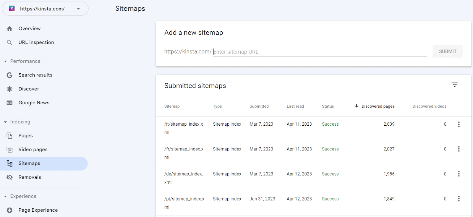 Envoi d'un sitemap à Google Search Console.