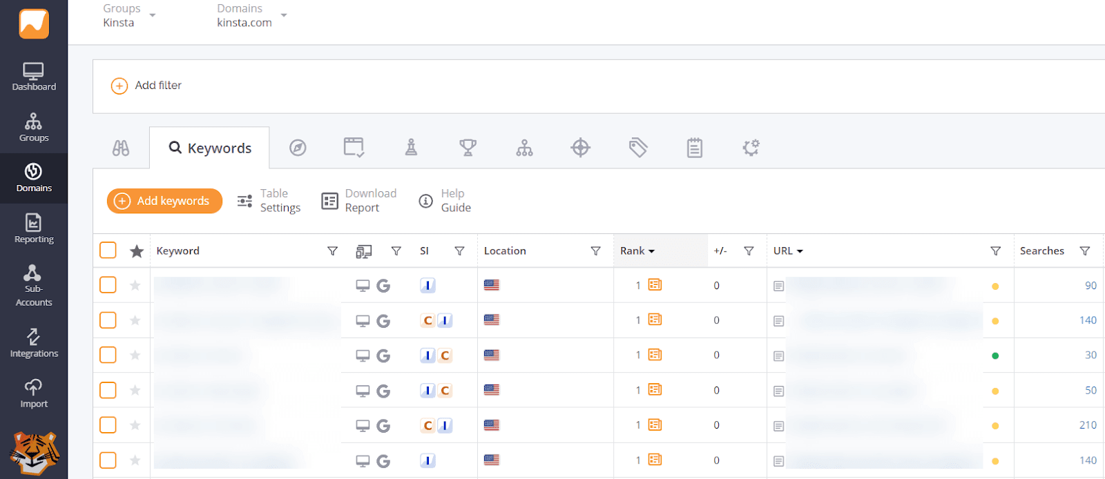 Suivi du classement des mots-clés dans AccuRanker