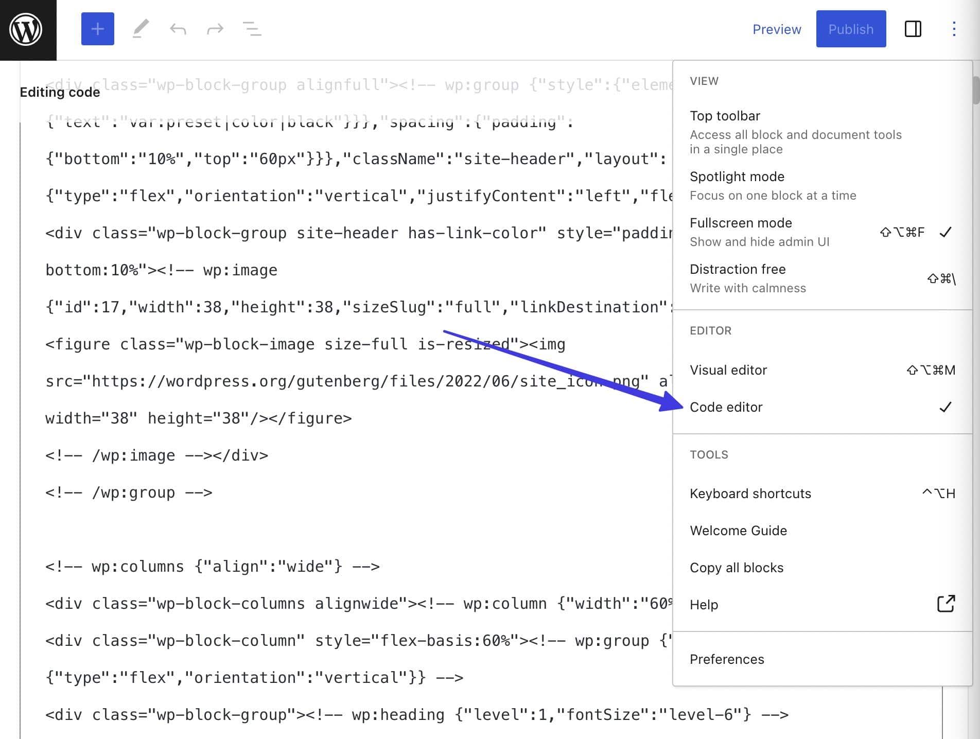 Finding the code editor.