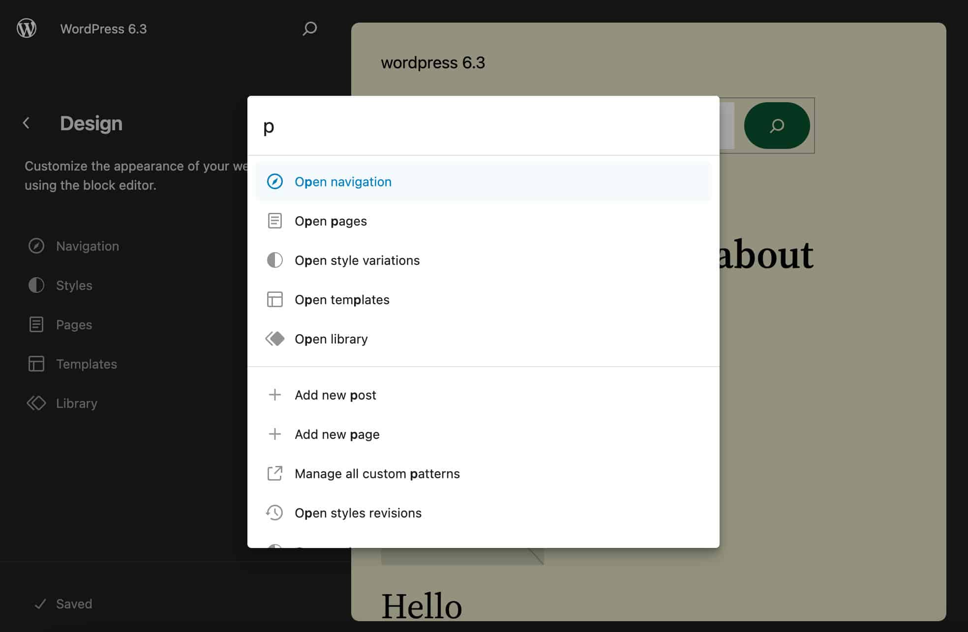 La palette de commandes dans WordPress 6.3