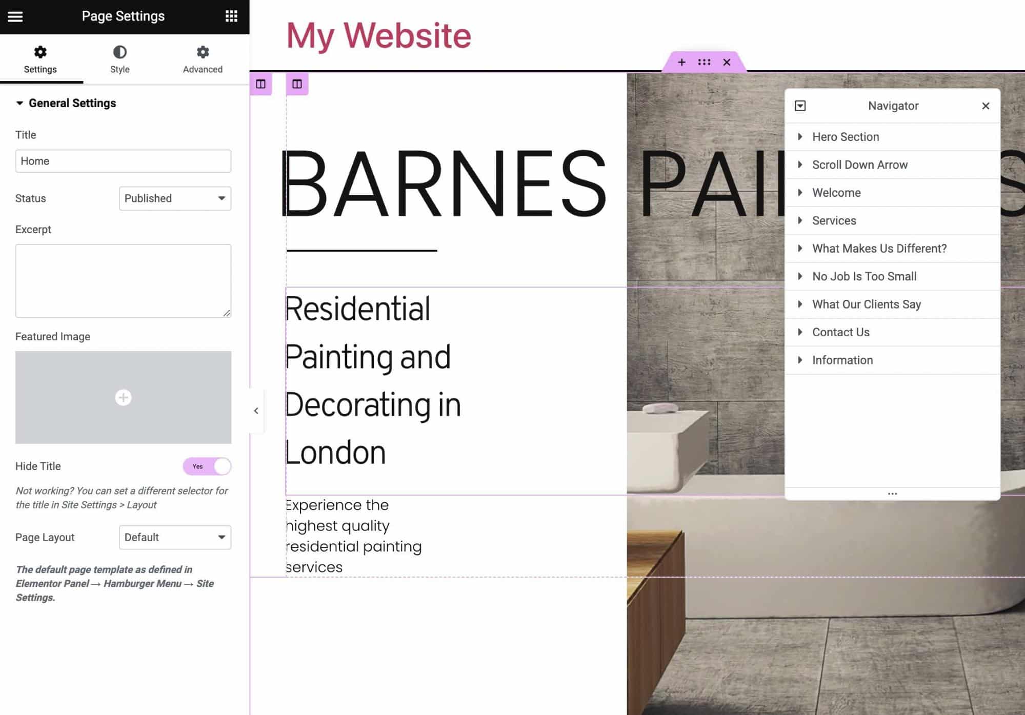 The editor of Elementor.