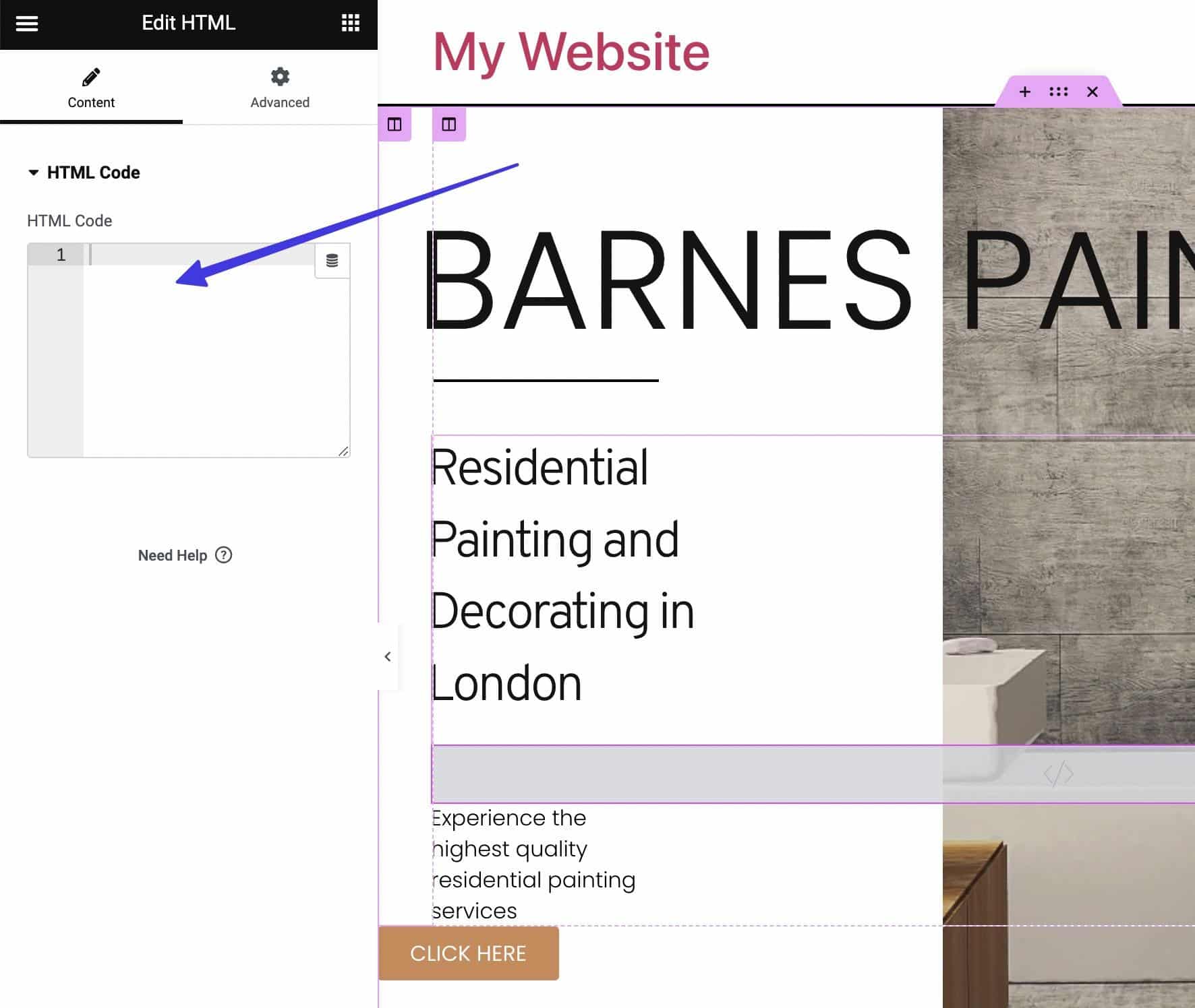 Type in your own HTML code.
