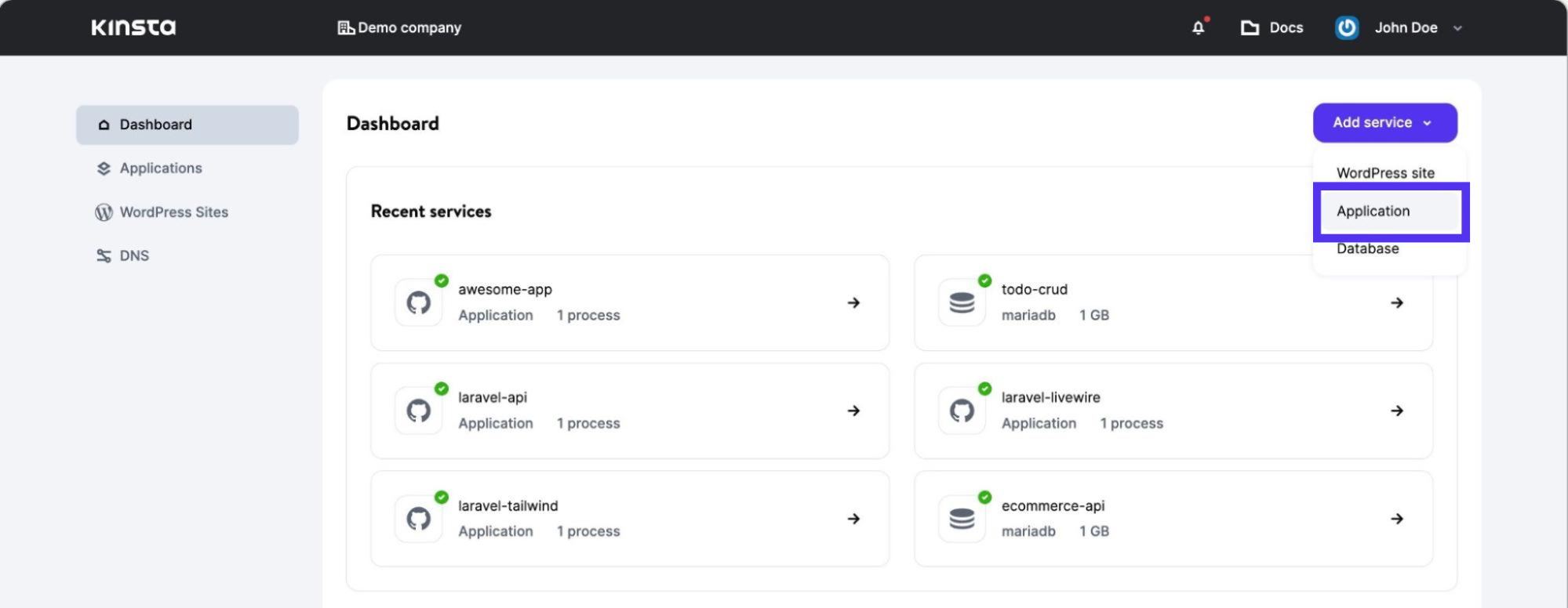 Een applicatie toevoegen op MyKinsta
