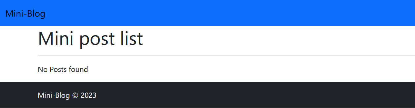 La aplicación de blog aparece en el navegador