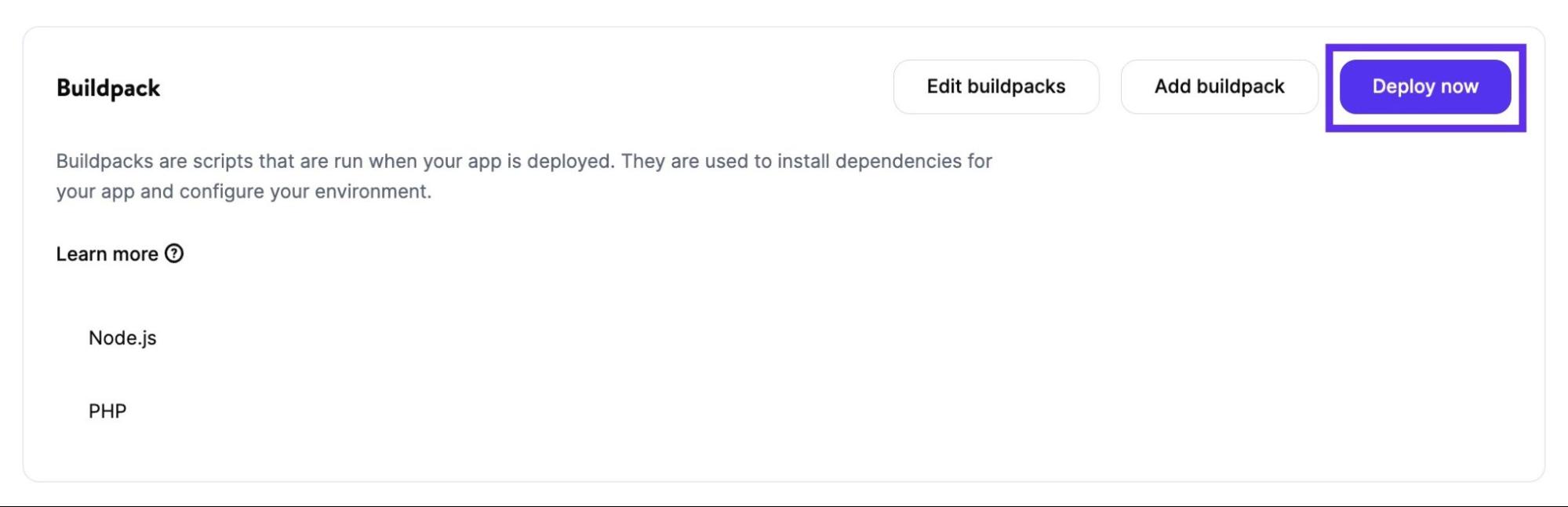 App deployen na toevoegen build pack op Kinsta