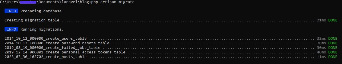 Migración de la base de datos Laravel