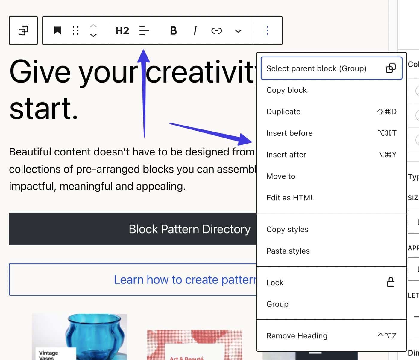 Toolbar in Gutenberg vs Elementor.