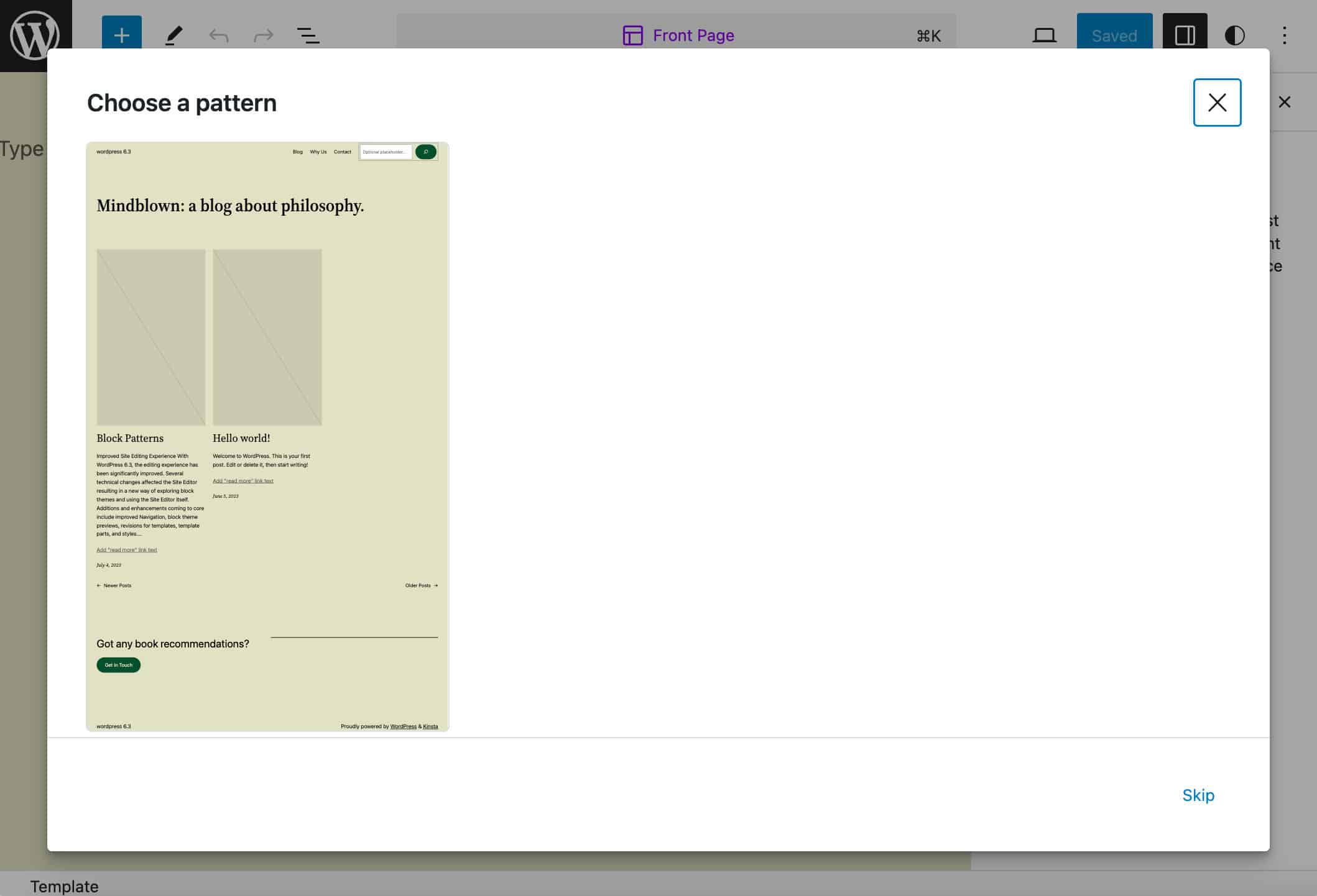 Choisissez un modèle dans le processus de création du modèle