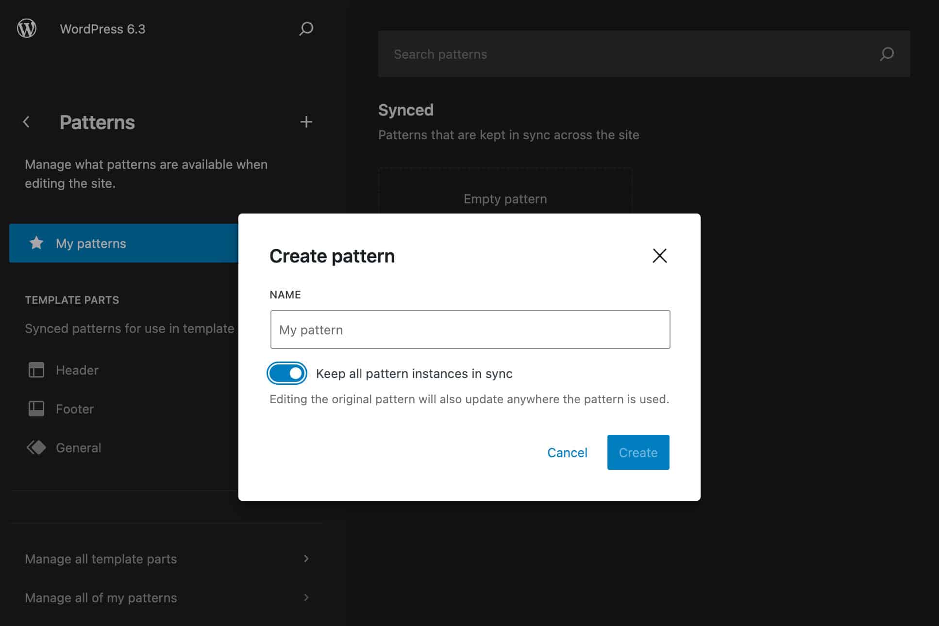 Création d'une composition synchronisée dans WordPress 6.3