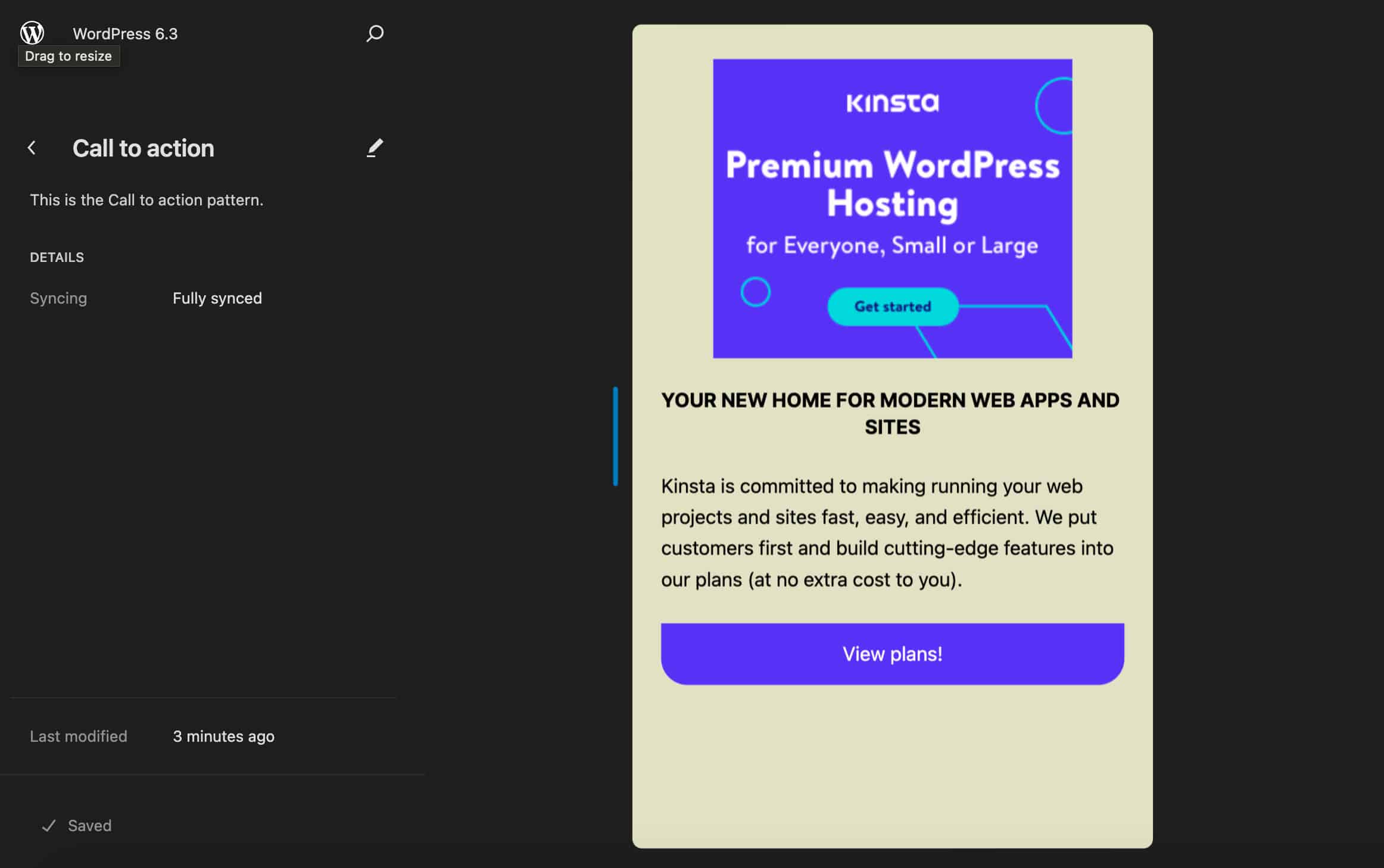 Prévisualisation d'une composition de bloc personnalisé dans WordPress 6.3