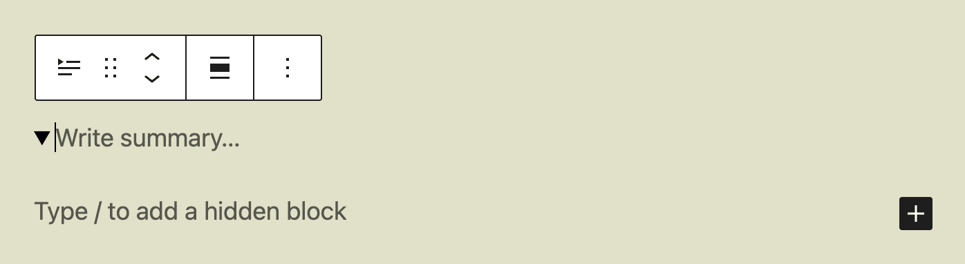 Un bloc Détails vide avec un résumé et un contenu masqué