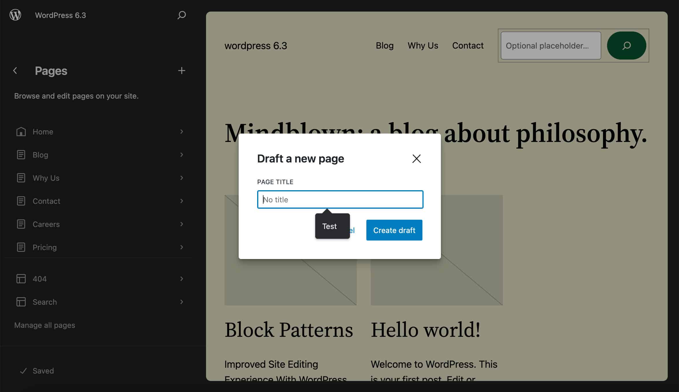 Rédiger une nouvelle page dans WordPress 6.3
