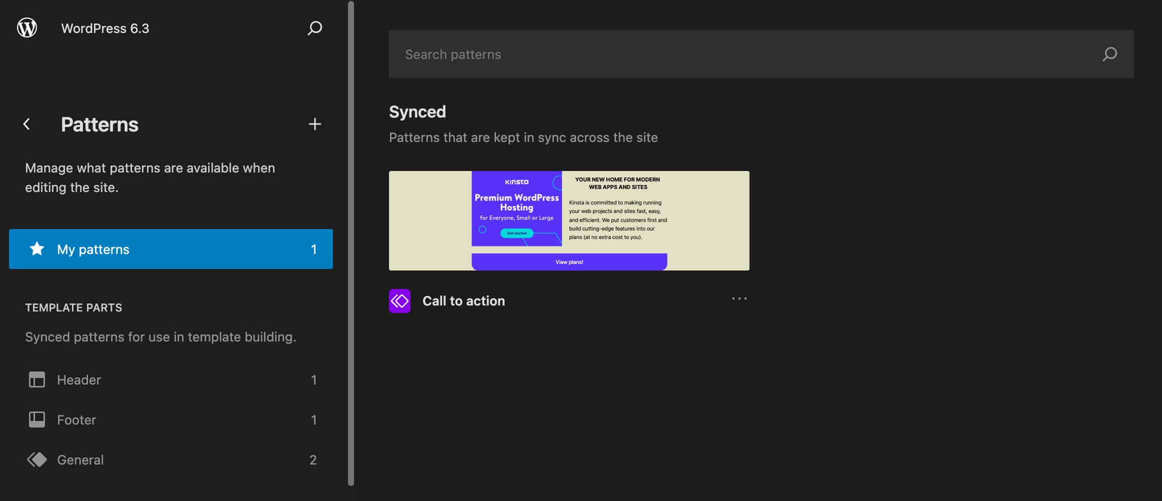 L'écran Compositions dans WordPress 6.3
