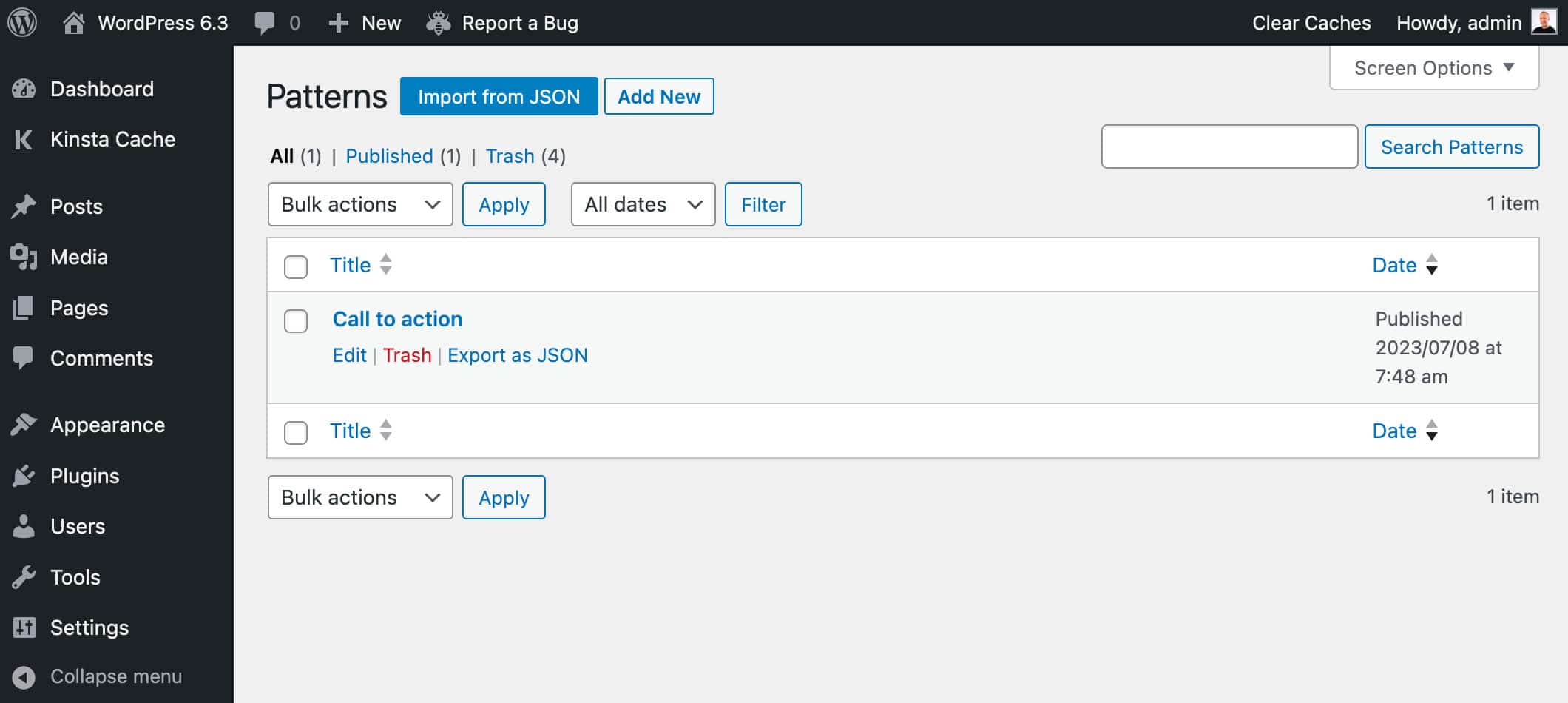 L'écran Compositions dans WordPress 6.3