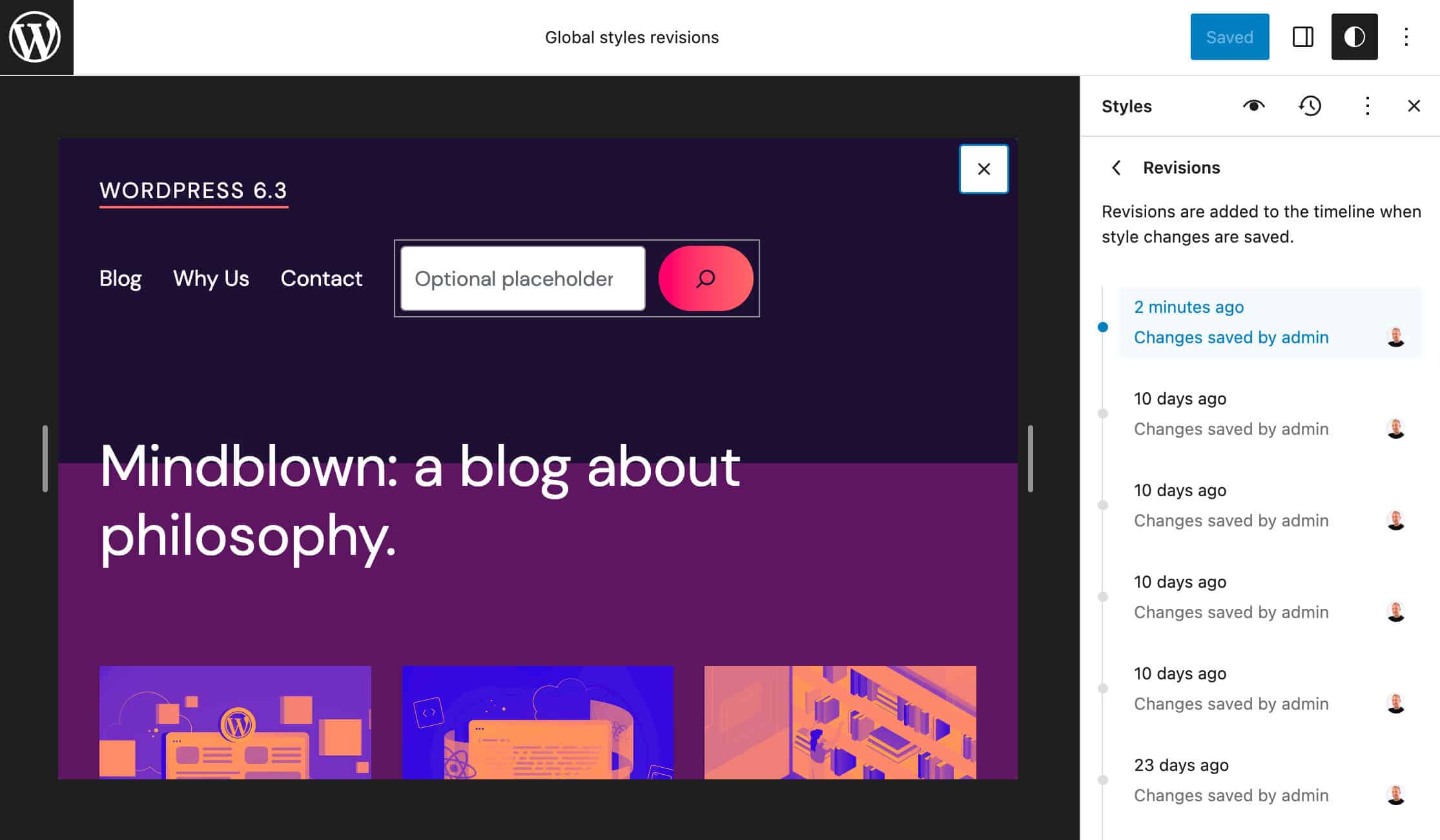 Révisions de style dans WordPress 6.3