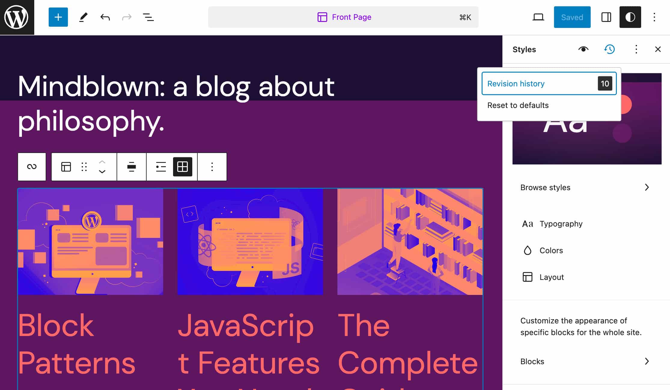 Accéder à l'historique des révisions dans WordPress 6.3