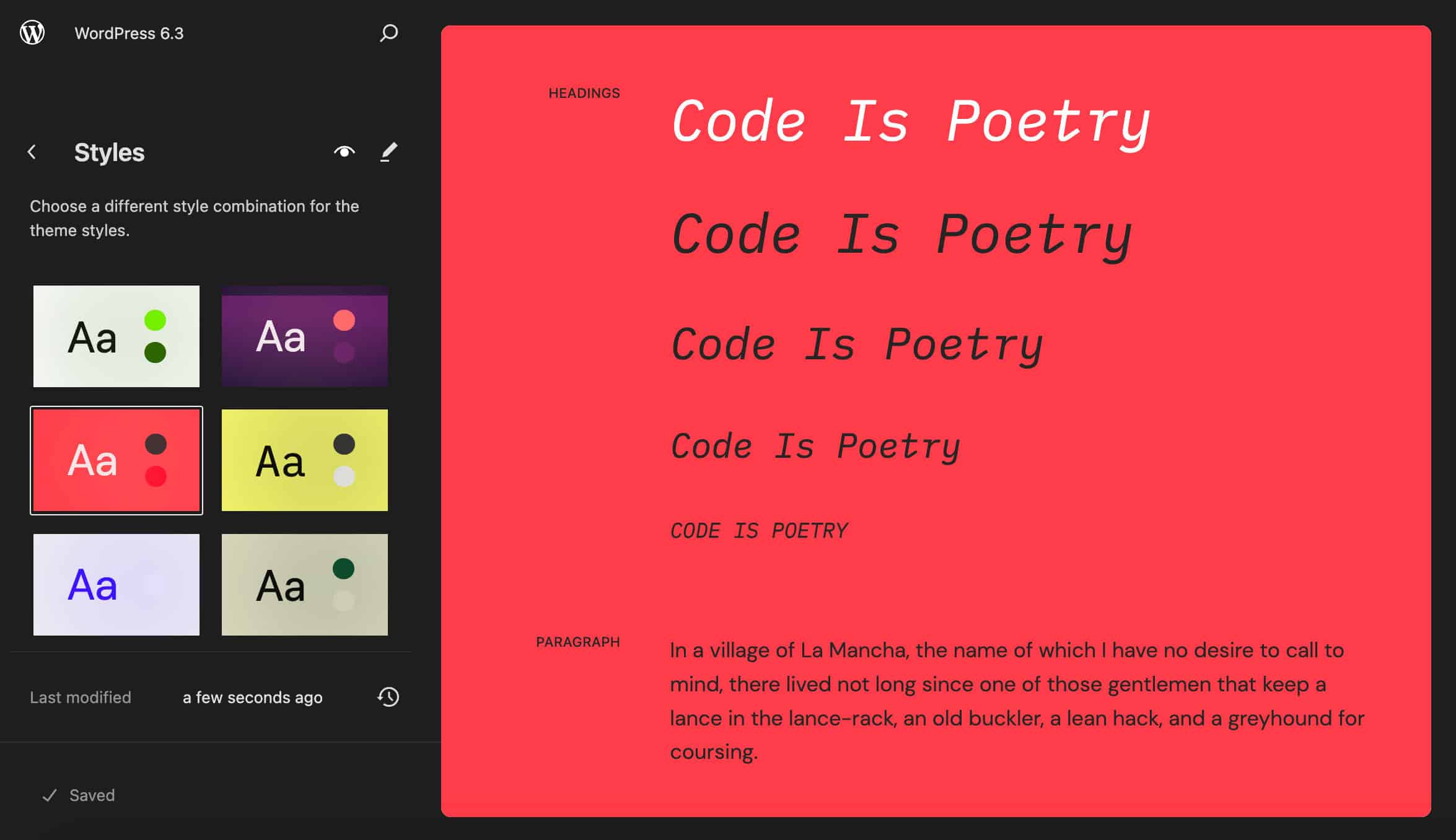 Vous pouvez facilement accéder au cahier des styles à partir du panneau Styles de l'éditeur de site