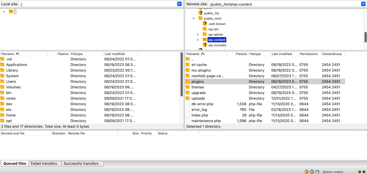 Zugriff auf WordPress-Site-Dateien über Filezilla