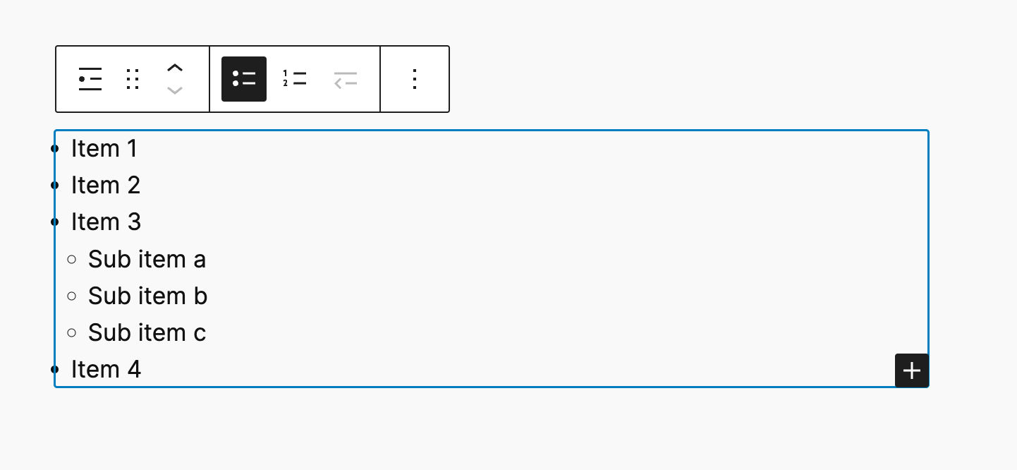 リストブロックのツールバー