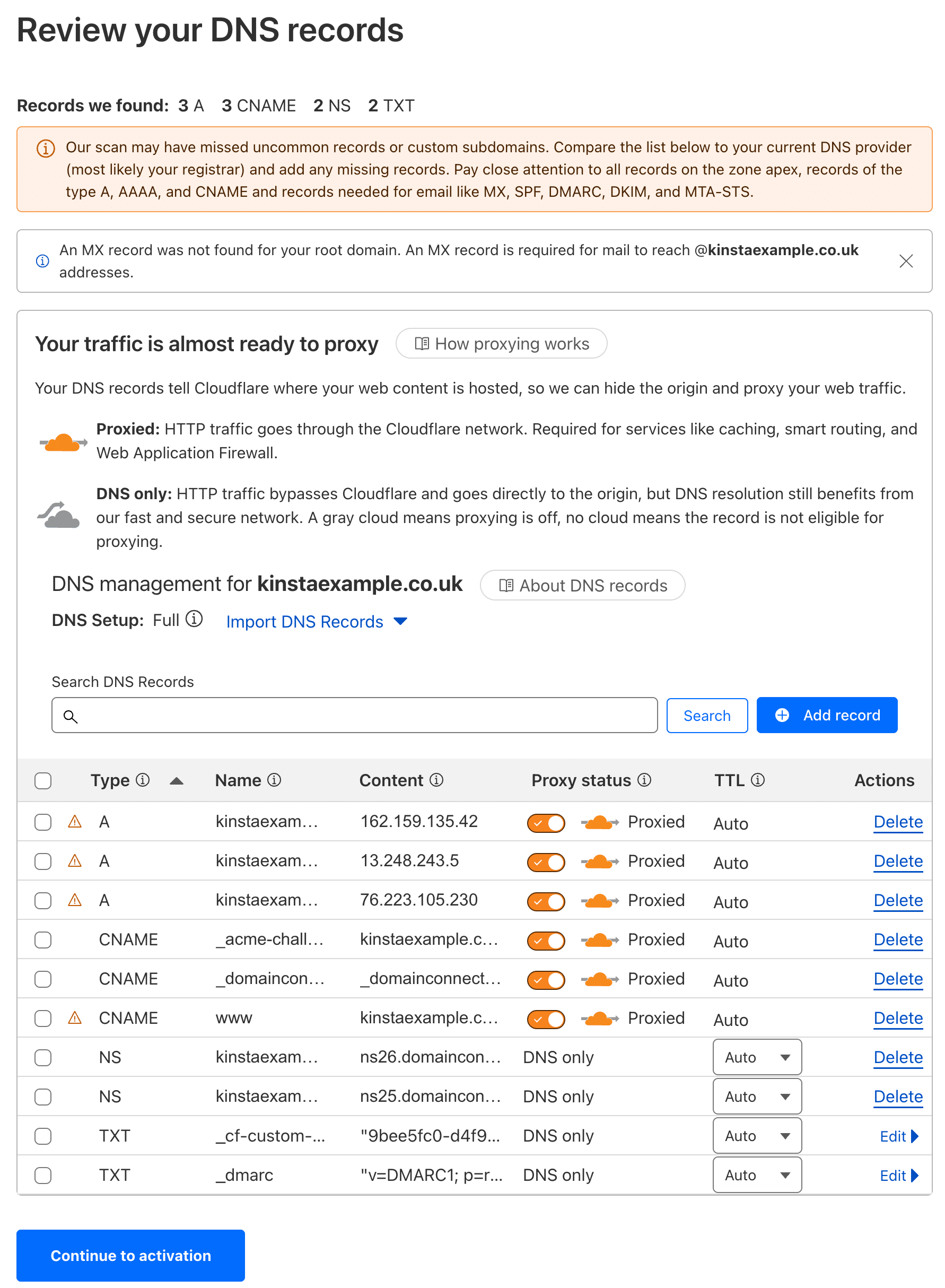 Cloudflare esamina i record dns.