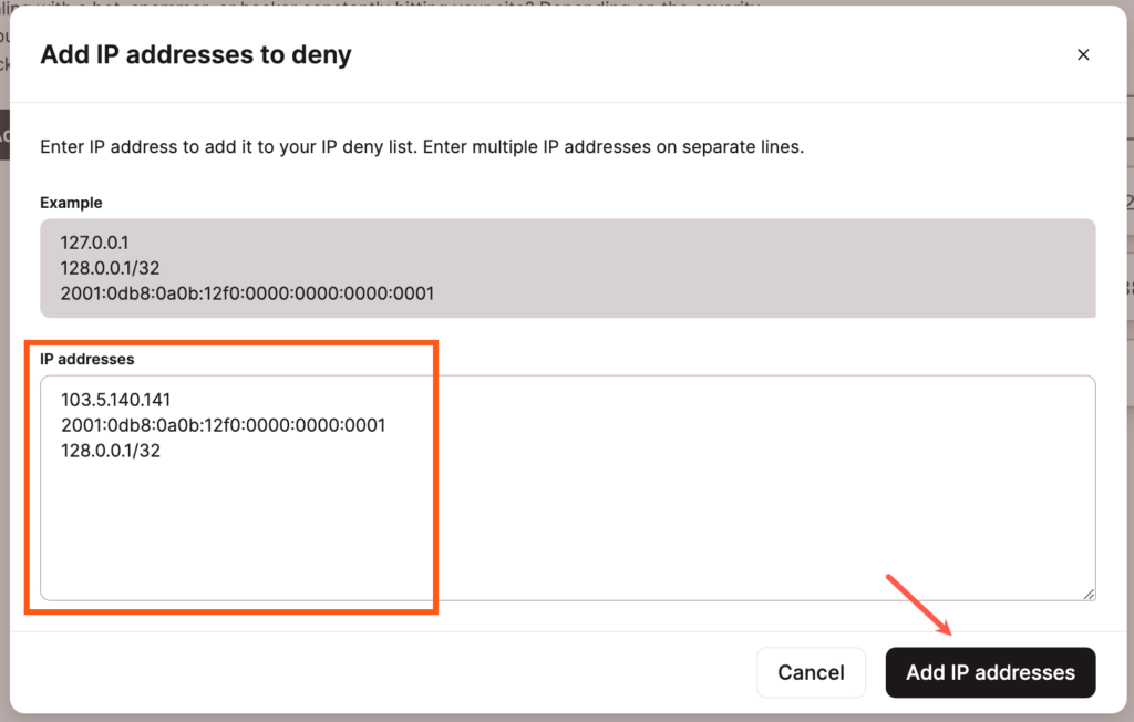 Ajouter une adresse IP à refuser dans MyKinsta.
