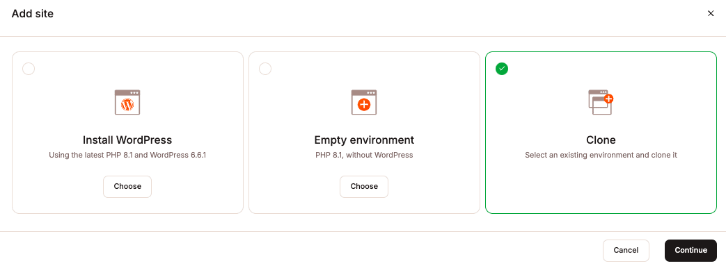 Clone an existing environment in MyKinsta