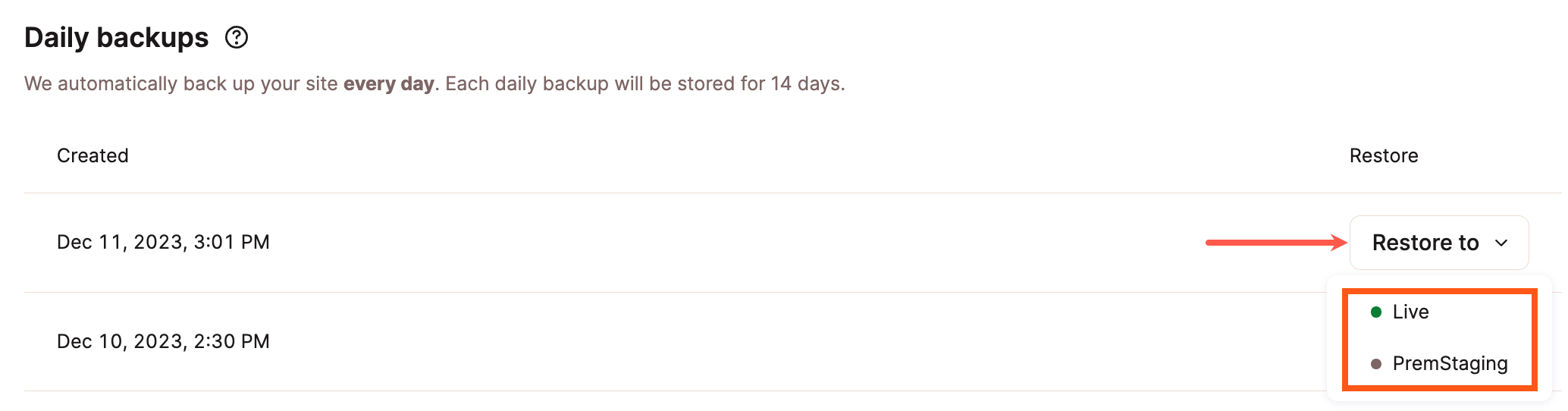 Wie man ein Backup in MyKinsta wiederherstellt