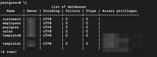 Datenbanken auf dem lokalen Postgres-Server.