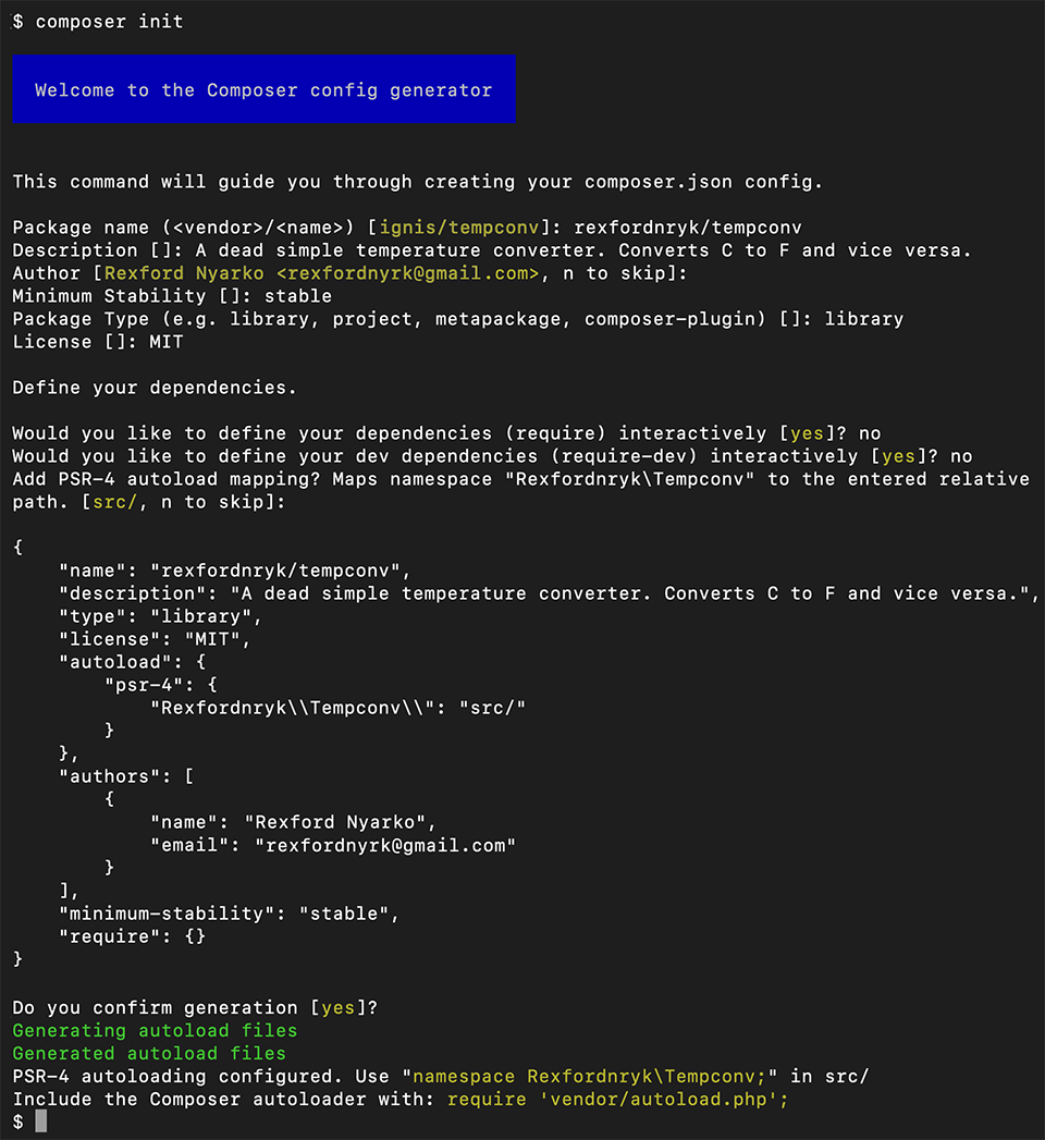 Screenshot van Composer's configuratiegenerator in actie.