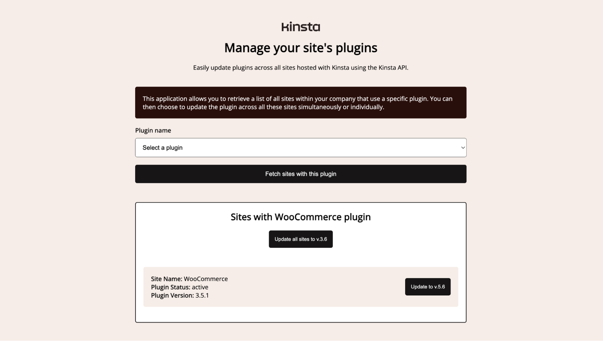 Gebruikersinterface voor pluginmanager om een lijst met plugins te openen en sites te laden.