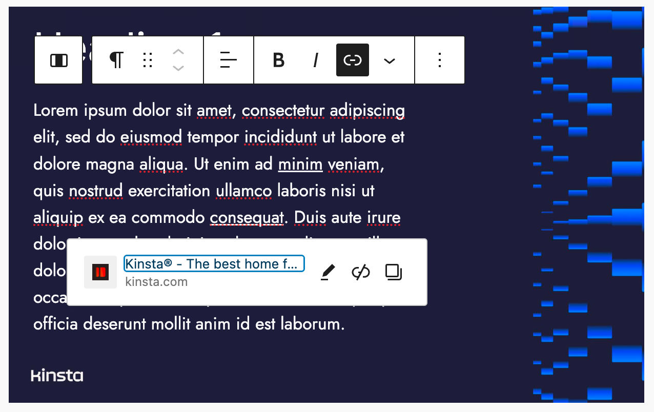 WordPress 6.5でリンクをクリックすると表示されるパネル
