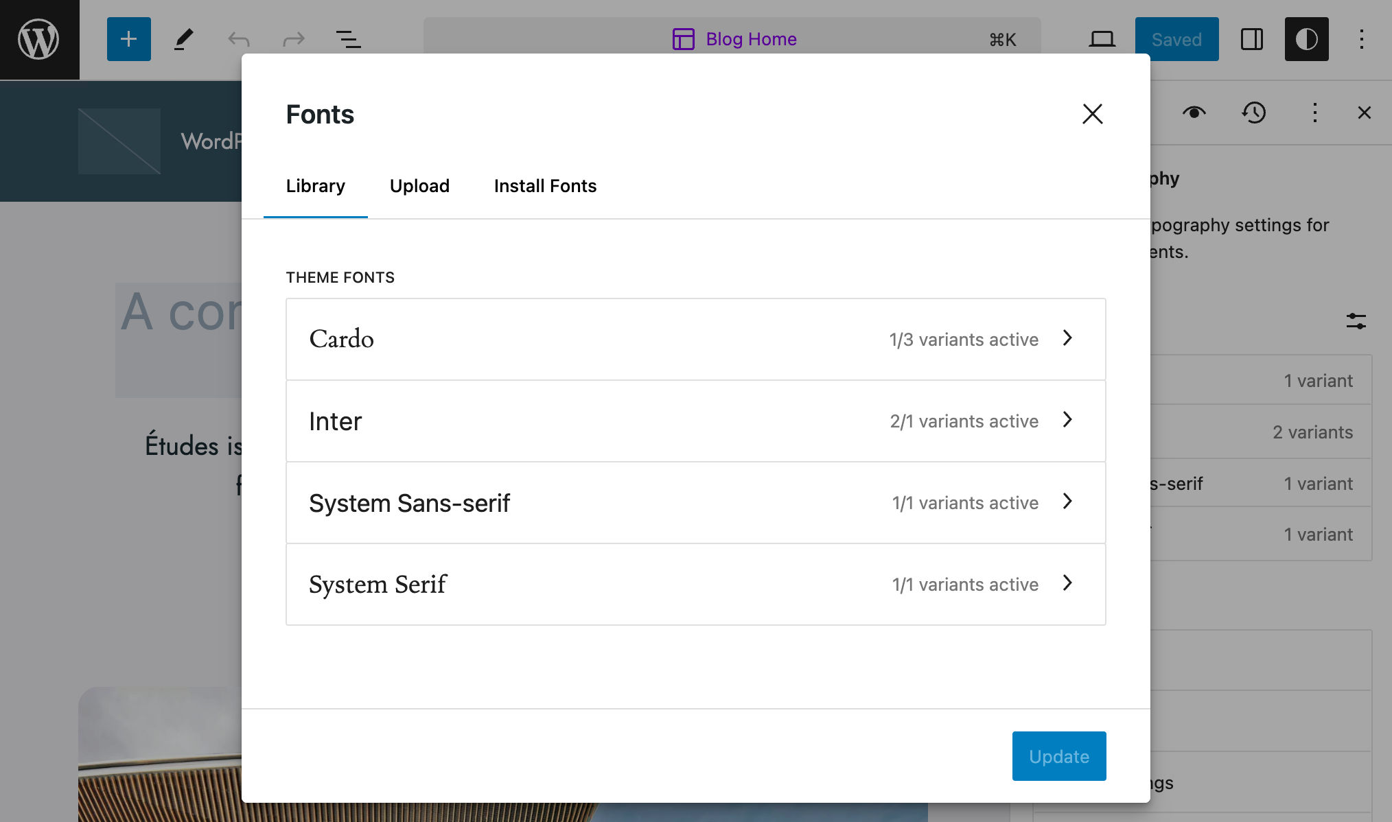 WordPress 6.5フォントライブラリのインターフェース