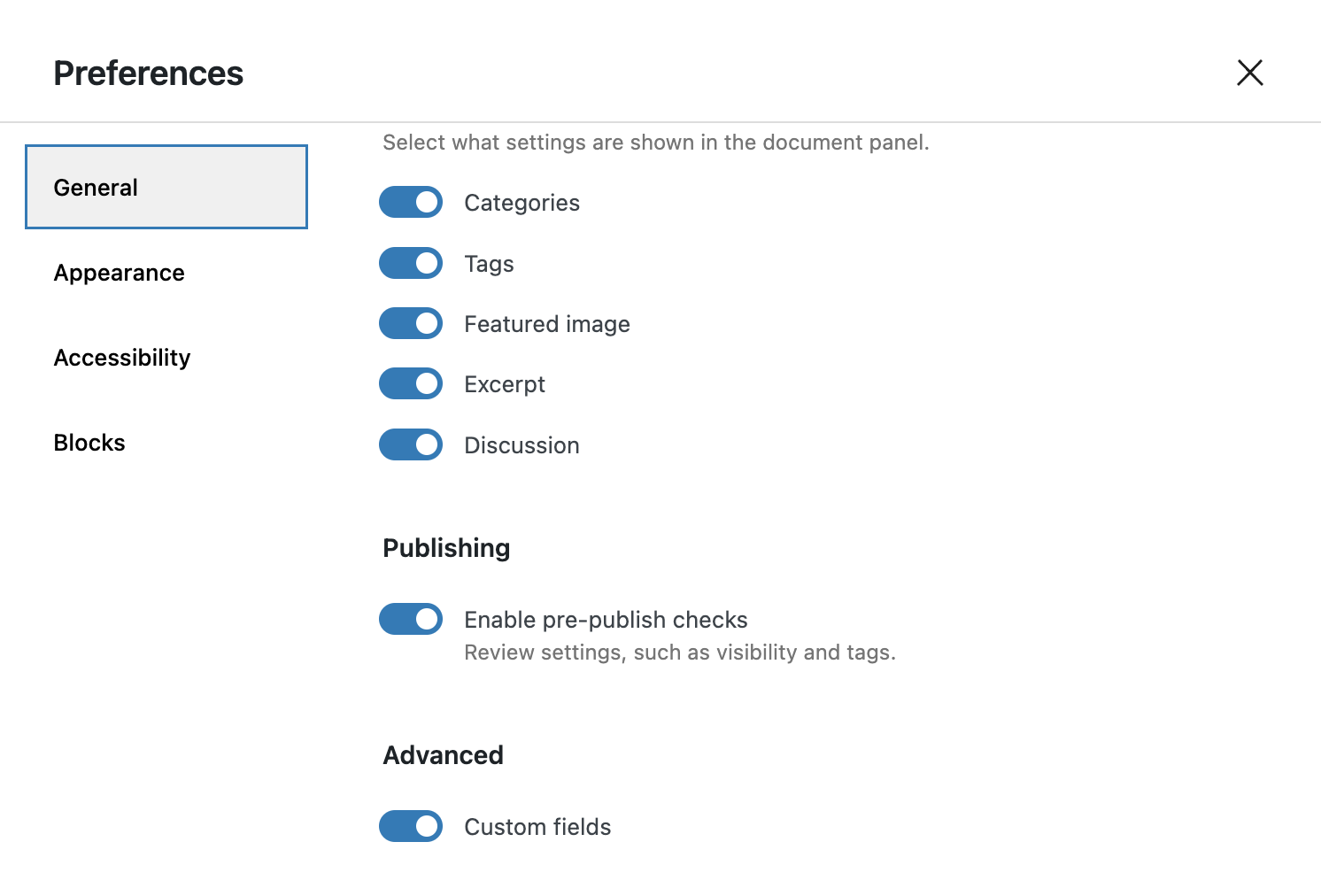 投稿エディターの設定ウィンドウ