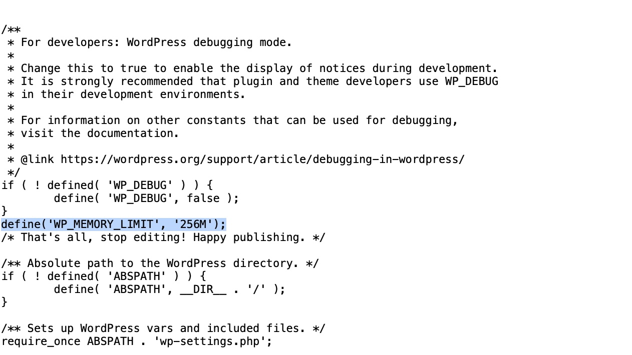 Limite di memoria WP in wp-config