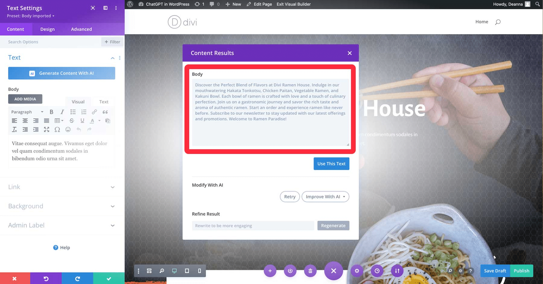 プロンプトからAIが生成したテキスト(出典:Elegant Themes)